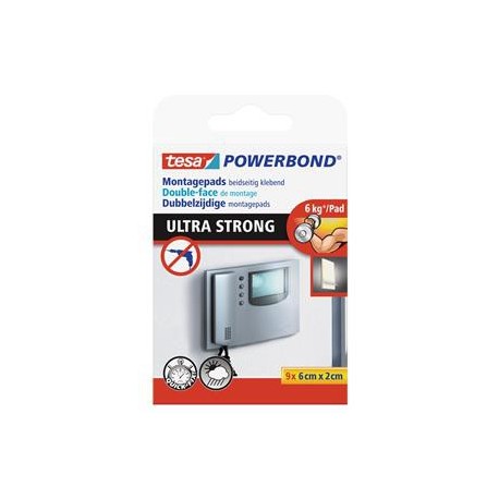 Ypač stiprios dvipusio lipnumo pagalvėlės TESA Powerbond Ultra Strong, 20mm x 0,6m, 9 vnt.