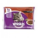 Konservuotas kačių ėdalas WHISKAS, nuo 1 metų, mėsos rinkinys, 4x100 g